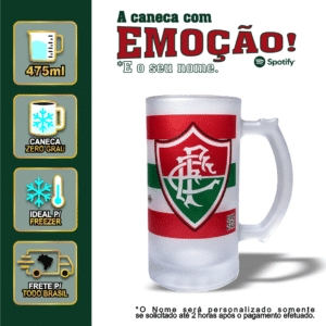 Caneca Chopp de Vidro Jateado Fluminense CFF 475ml